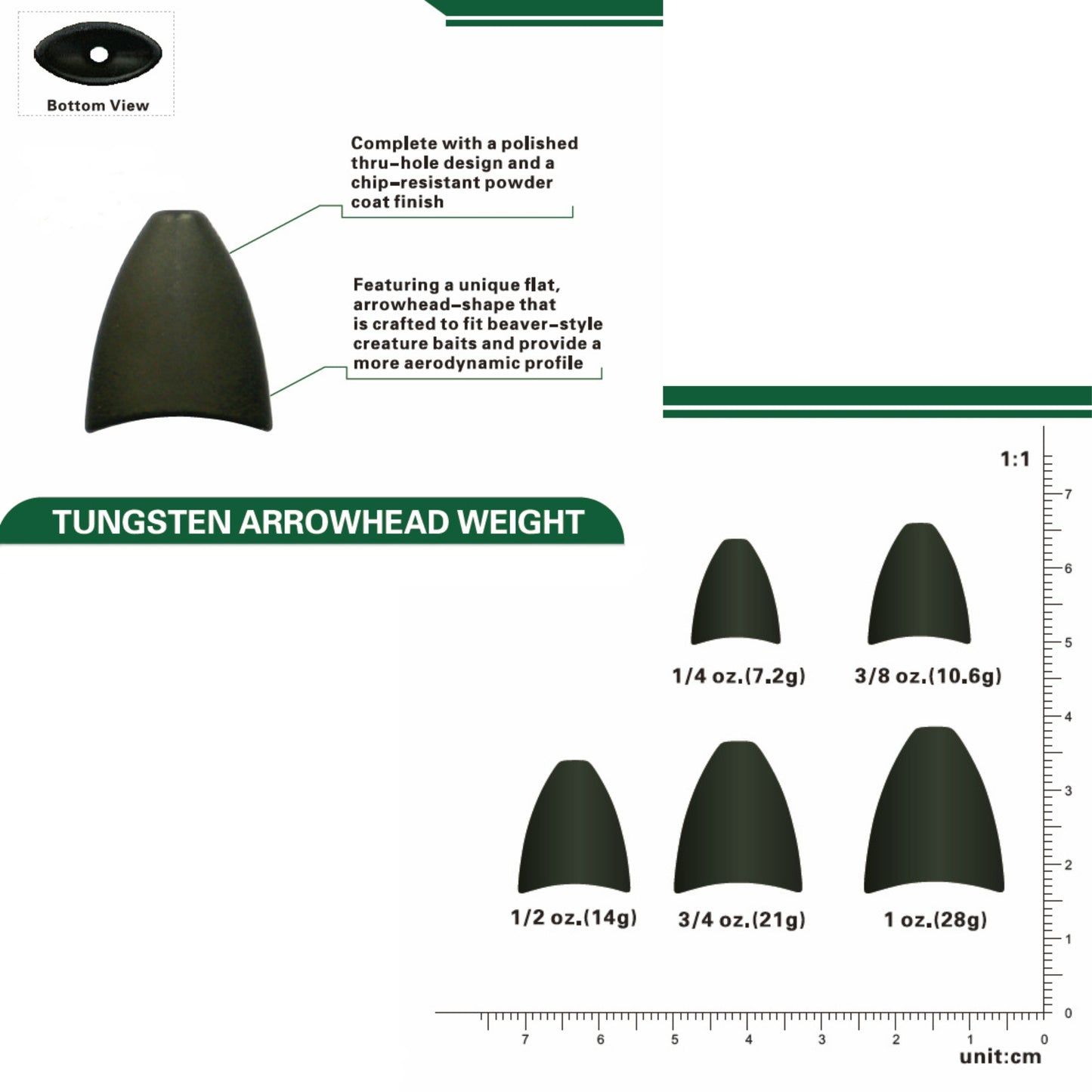 Reaction Tackle Tungsten Arrowhead Weights/Sinkers- 5 pack