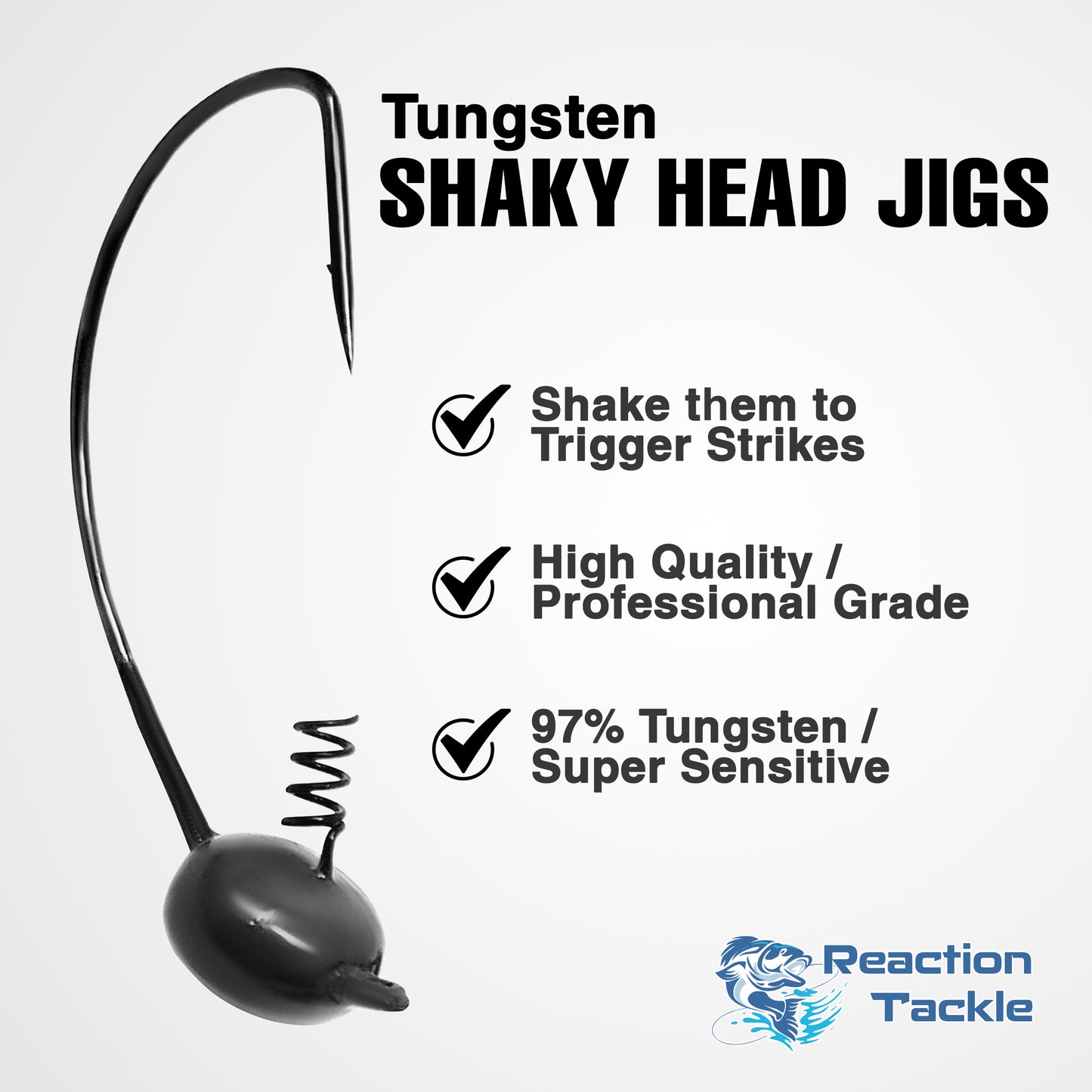 Reaction Tackle Tungsten Shaky Heads for Bass Fishing - 5-Pack