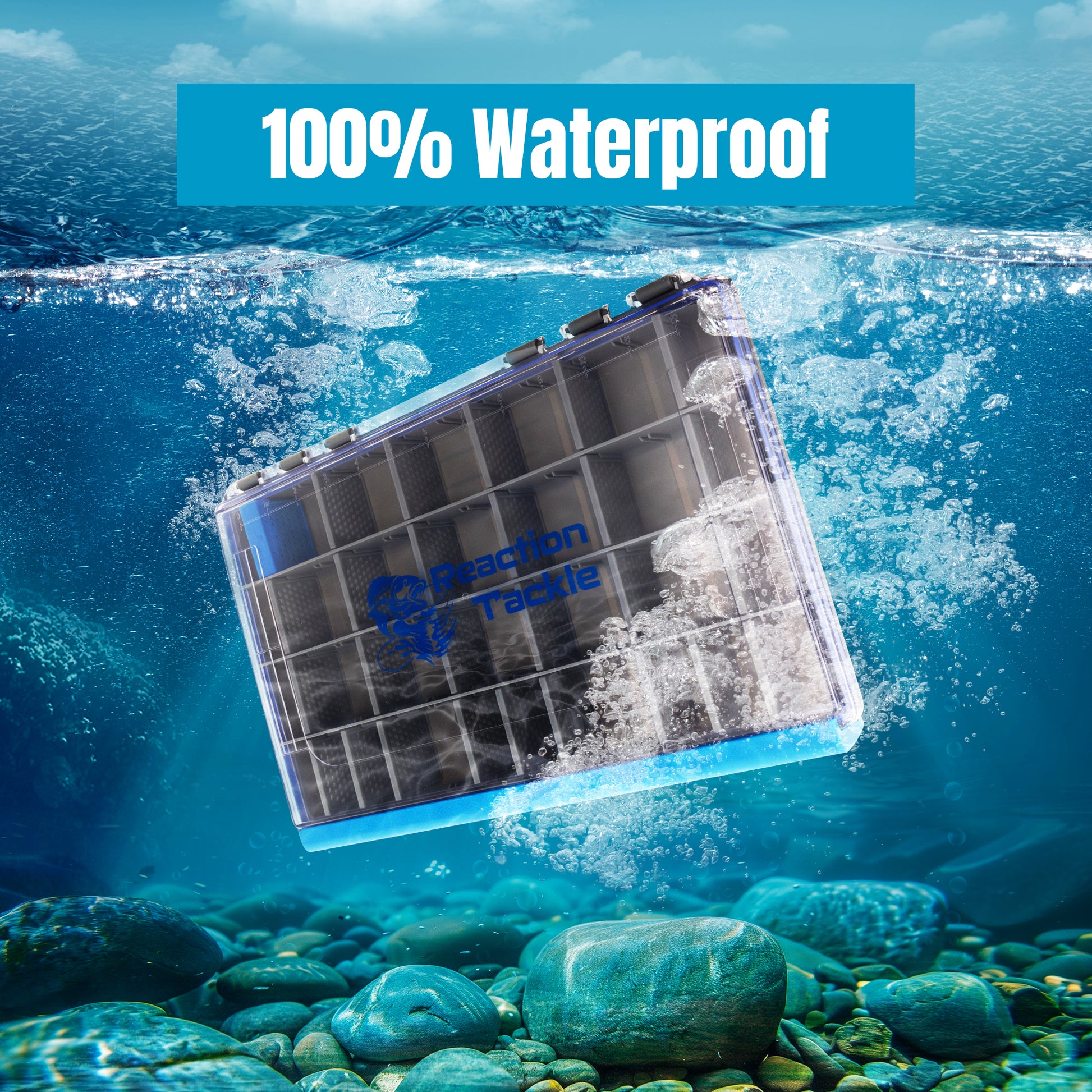 Reaction Tackle Ultra Elite Tackle Tray- 100% Waterproof with Single Clip Design - New - Reaction Tackle