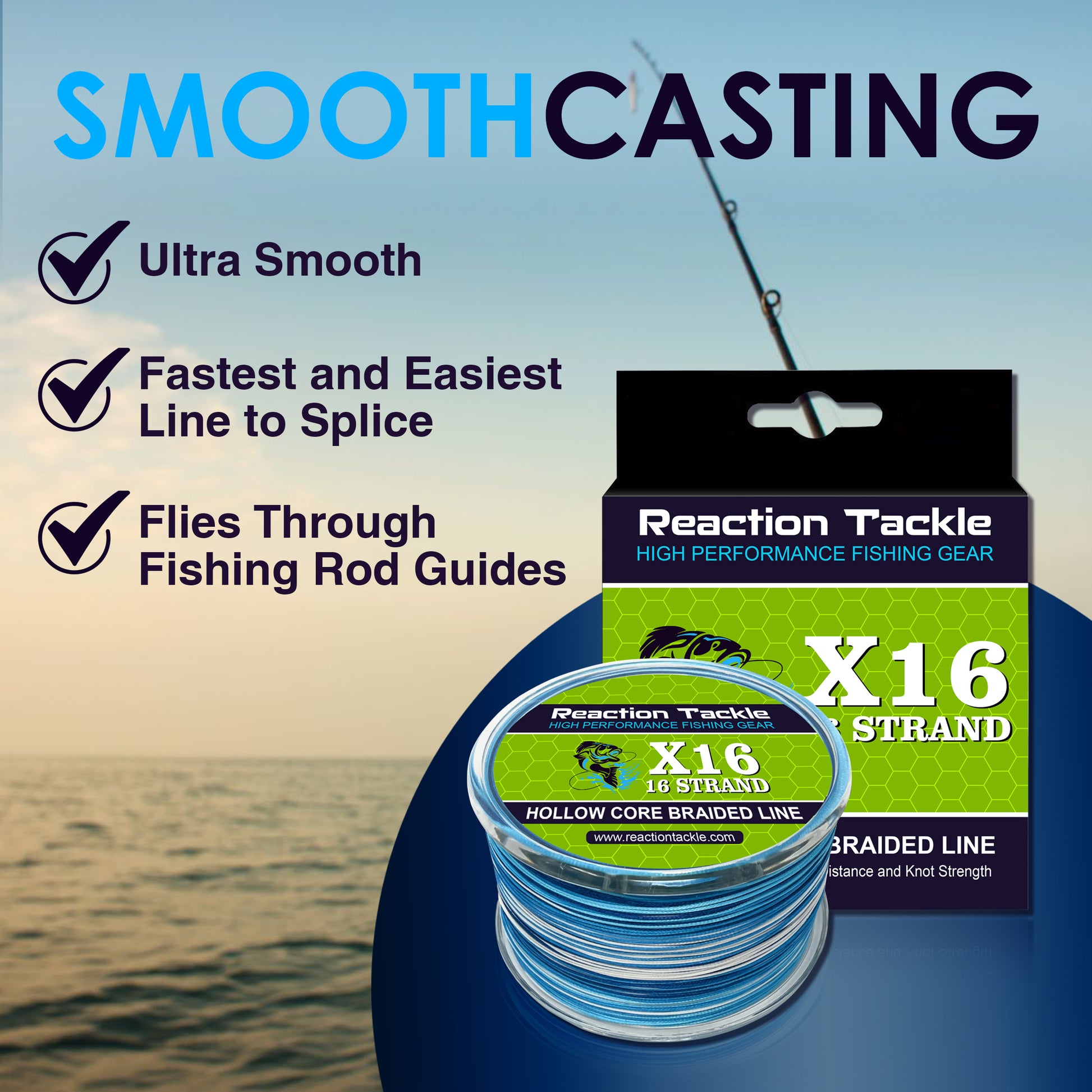 Reaction Tackle Hollow Core - 16 Strand Braided Fishing Line - Reaction Tackle