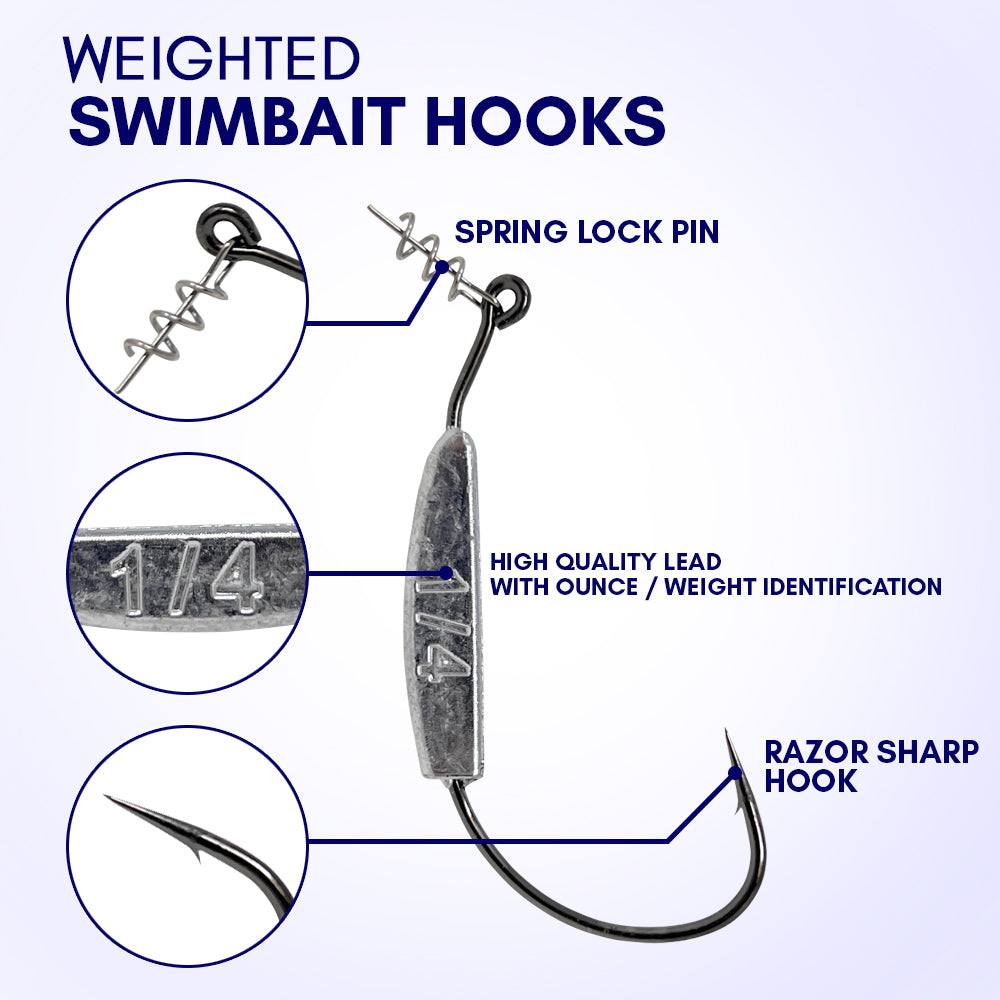 Reaction Tackle Lead Weighted Swimbait Hooks (10-PACK) - Reaction Tackle