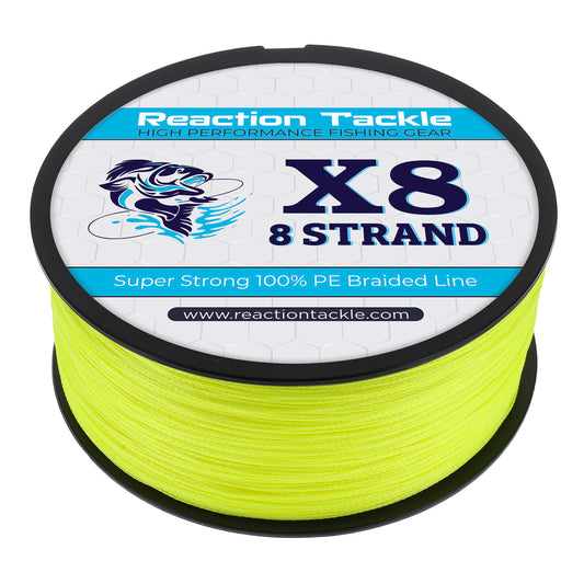 Reaction Tackle X8 Braided Fishing Line - Hi Vis Yellow 8 Strand - Reaction Tackle