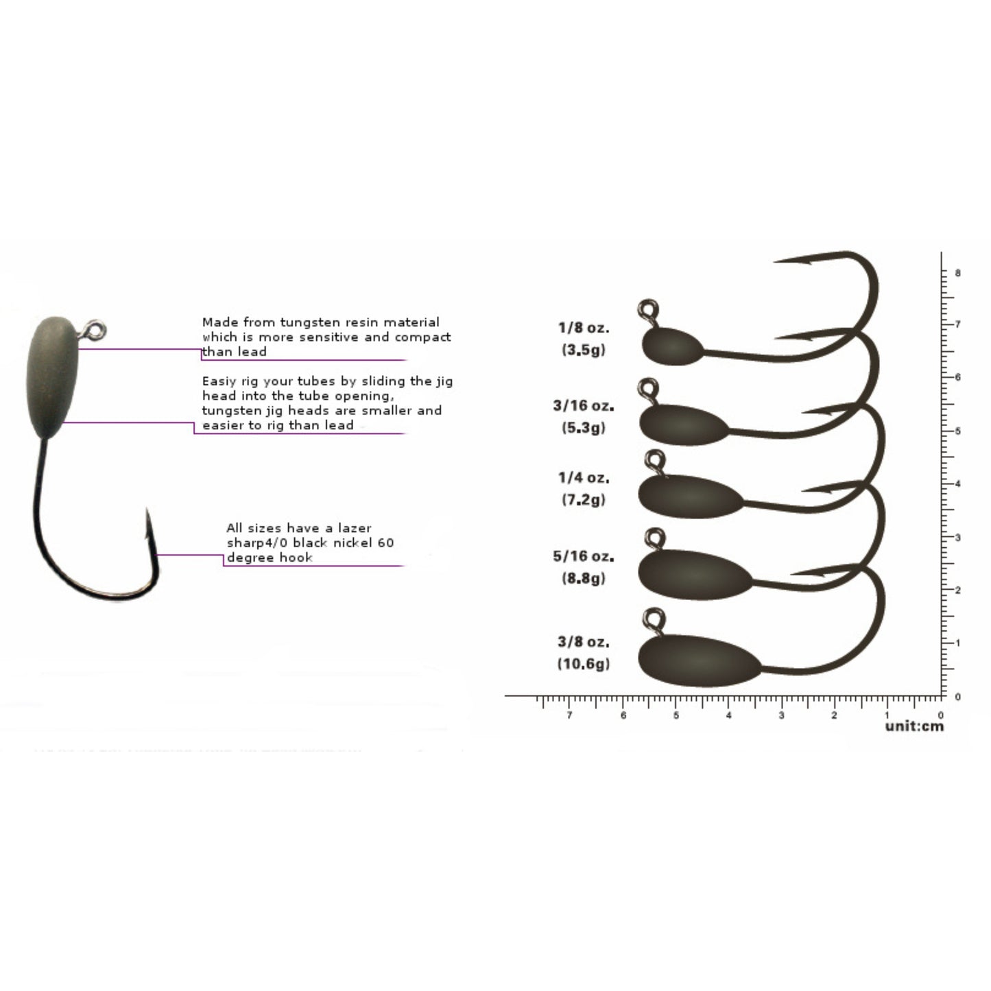 Reaction Tackle Tungsten Tube Jig Heads- 5-Pack