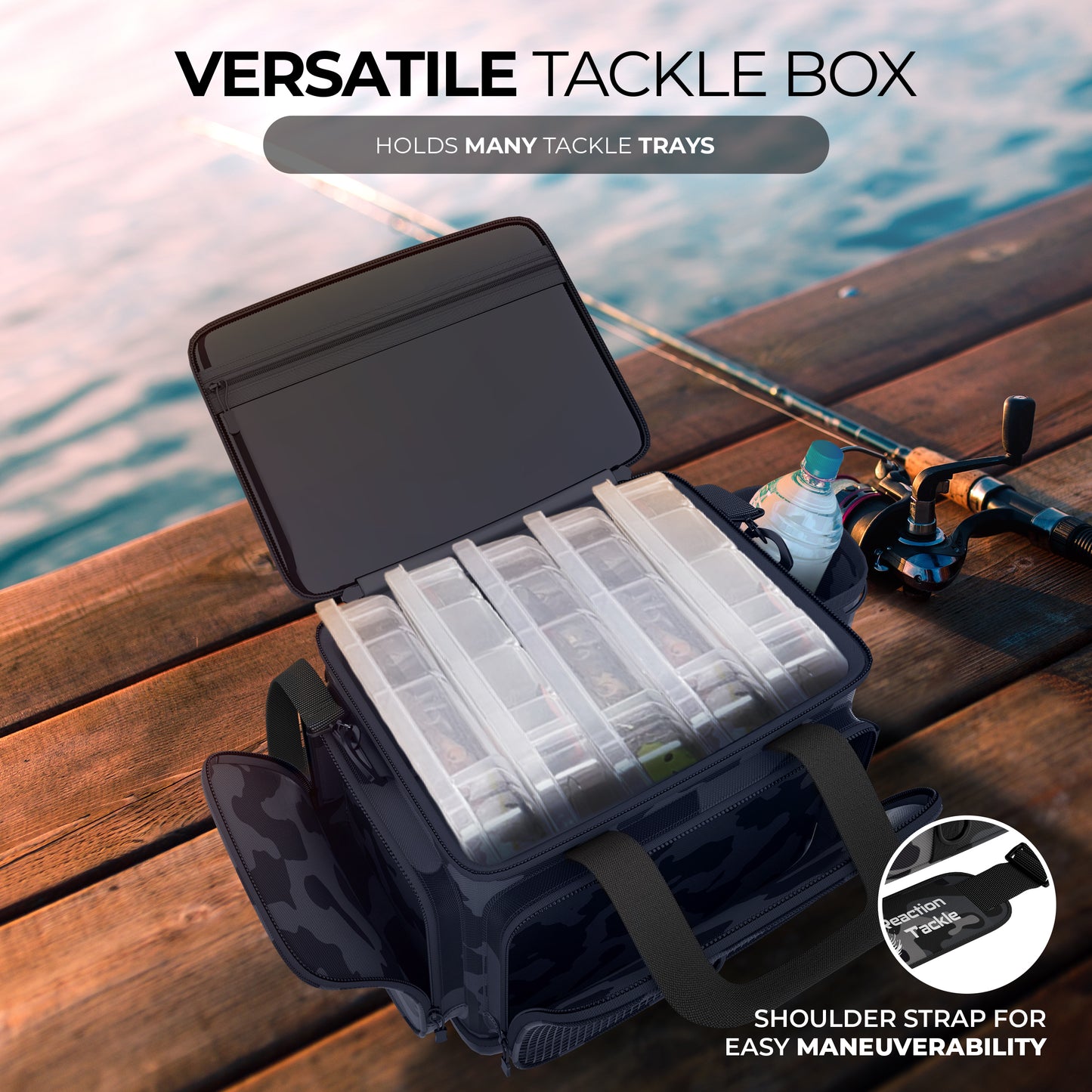 Large Capacity Fishing Tackle Storage Case Multiple Pockets Camo