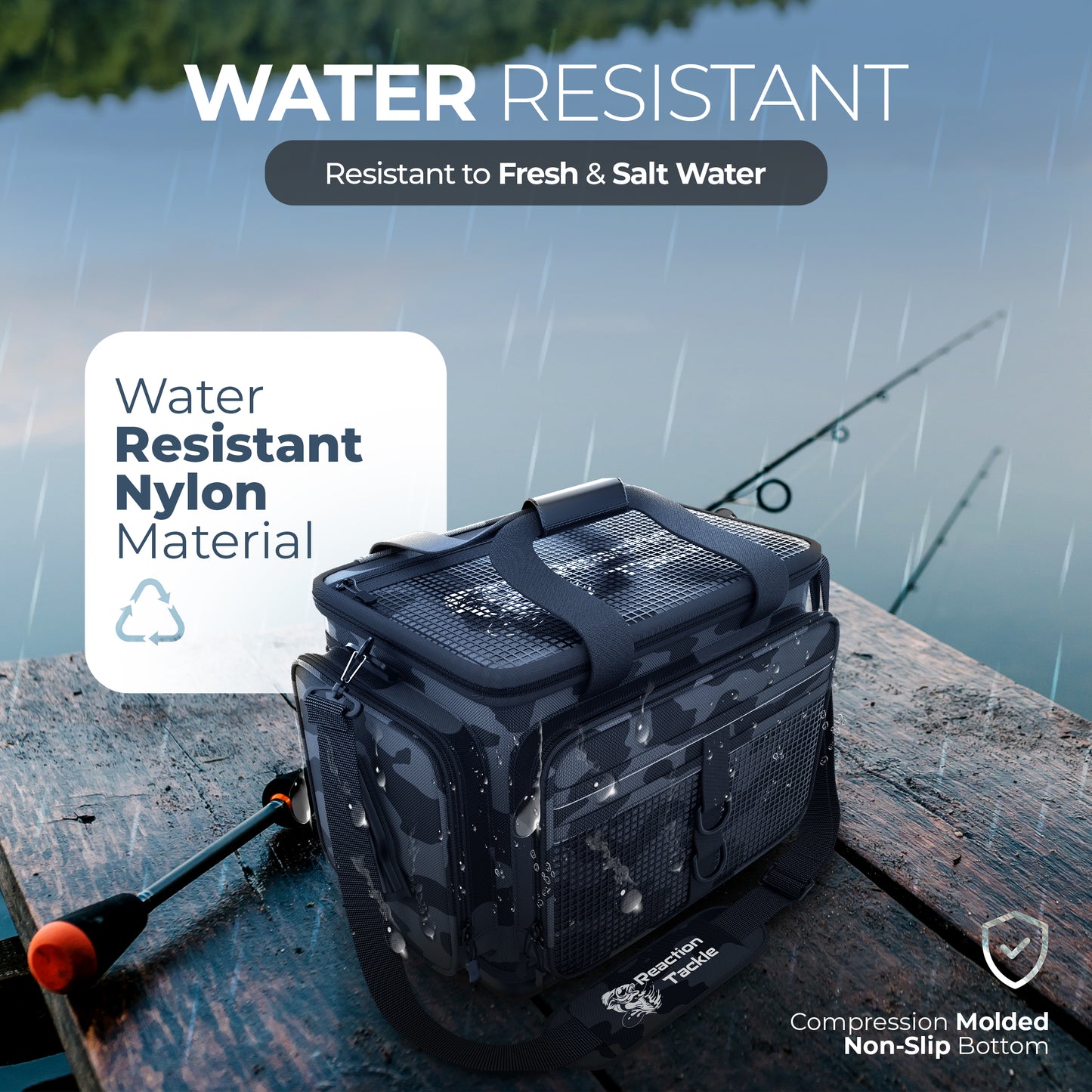 Reaction Tackle Camo Tackle Bag - Salt Water Resistant Fishing Bag